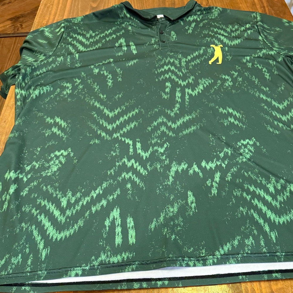 Green Patterned Golf Polo with Yellow Golfer Logo